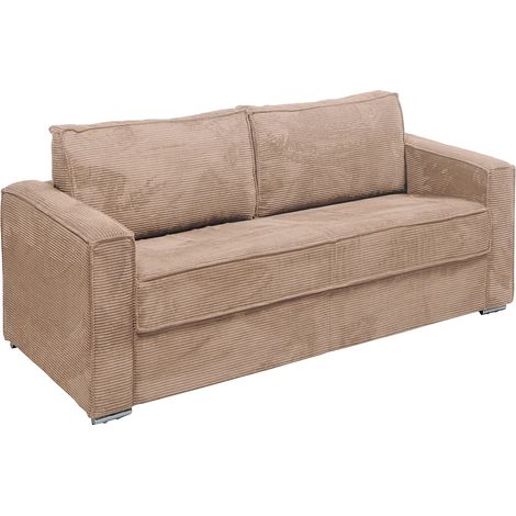 Canapé 4 places convertible express en velours côtelé taupe - Couchage 160 cm - Matelas 14 cm LORETO (1/5)