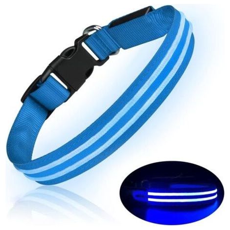 Rechargeable LED Dog Collar Waterproof Luminous Dog Collar Flashing Adjustable Dog Collar for Small Medium Large Dogs - Blue - L (1/4)
