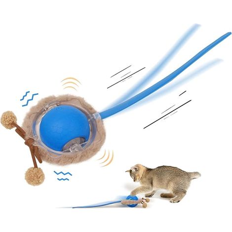 Pet Boule Interactive pour Chat Intérieur - Jouet Automatique Rechargeable USB 3 Modes de Déplacement, Chants d'oiseaux LED Bleue (1/5)