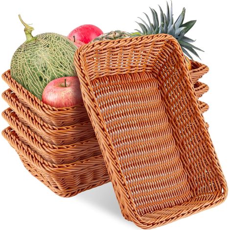 5 Pièces Corbeille a Pain en Osier 35 x 25 x 7 CM Panier Pain Empilables Panier a Pain de Service Brun Panier Osier Rectangulaire Corbeille Osier pour Pain, fruit, Légume, Ustensile de Cuisine (1/5)