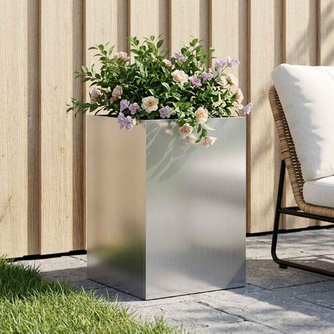 vidaXL Cache-pot de jardin Argenté 40 x 40 x 60 cm Acier galvanisé (1/5)