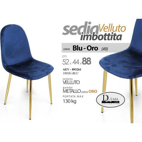 Set 4 sedie imbottite in velluto blu cm52x44x88h
