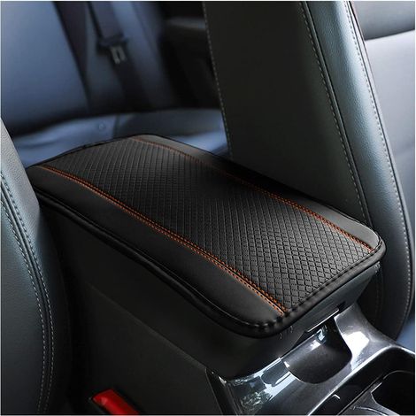 Coussin d'Accoudoir Voiture en Cuir, Housse pour Console Centrale pour Accoudoir, Accessoires Confortables pour Sièges de Voiture pour la Plupart des Voitures, Motos et SUVs (Orange Noir) (1/5)