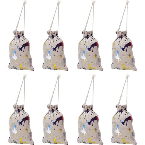 24 pièces de pochettes en lin à cordon avec clips pour bonbons et décorations de Noël style élan (1/5)