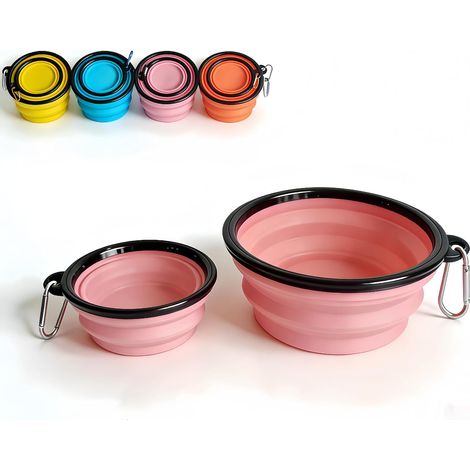 Collapsible Dog Bowls with Carabiners for Easy Carrying One-piece Moulded Edge Prevents Collapse 2 Pack Dog Cat Travel Bowls (Pink, 350ml+1000ml) (1/5)