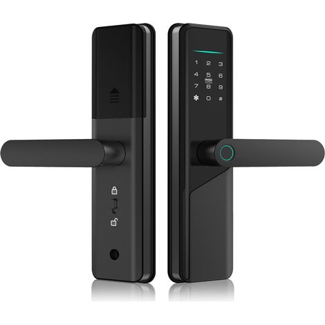 Serrure de porte intelligente, avec empreinte digitale et mot de passe pour porte de 60 à 90 mm, clavier avec poignée, clé, carte IC, prise en charge de l'application ttlock App Remote Control (1/5)