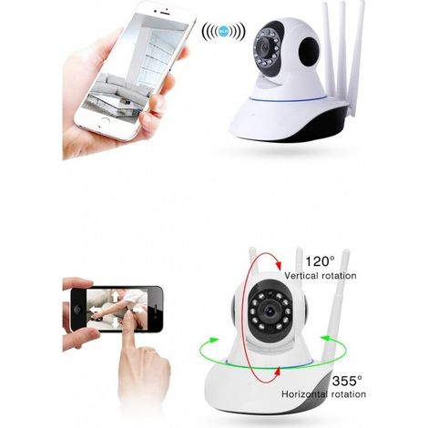 Trade Shop - Ip Camera Telecamera Risoluzione 1080p Hd 3 Antenne P3p Rotazione Wifi Web Audio -