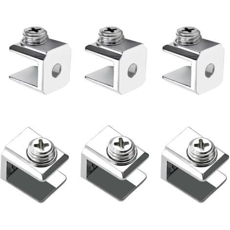 PA 16 Stück Glasklemme, verstellbarer Glashalter, Glasstützklemme aus Zinklegierung, Befestigungsclip für 3–8 mm dickes Glas, mit Schrauben (1/4)