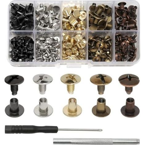 150 Pièces Vis Chicago M5 × 6 mm et 8 mm pour Cuir – Rivets à Visser Cruciformes pour Ceintures, Albums Photo, Sacs et Reliure DIY (1/5)
