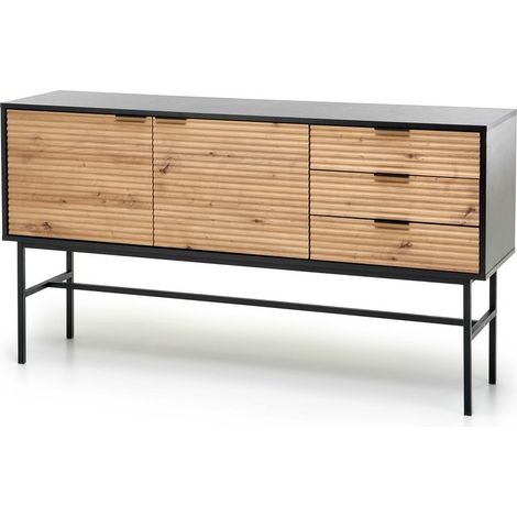Buffet bas style industriel aspect chêne avec structure noire en métal SMASH (1/3)