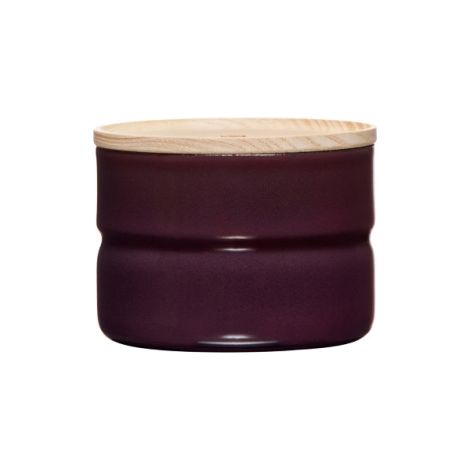 Riess Vorratsdose mit Eschenholzdeckel Ø8cm 0,19L Aubergine Emaille