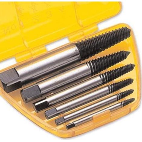 juego de extractores de tornillos rotos. acero. 6 piezas. estuche plástico. extracción
