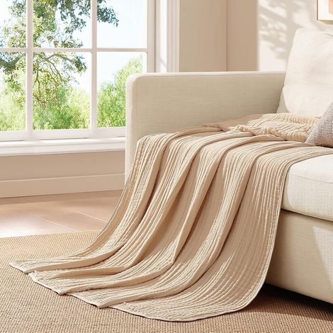 Cotton Muslin Blanket for Sofa, Large Size, Soft and Decorative, Lightweight Summer Blanket, 150 x 200 cm, Beige, All Seasons Cocooning and Soft Blanket (1/5)