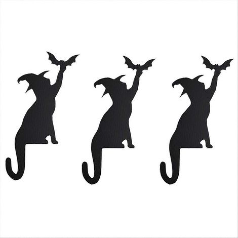 Décoration de porte d'Halloween Chats Sorcières avec Ailes de Chauve-Souris (1/5)