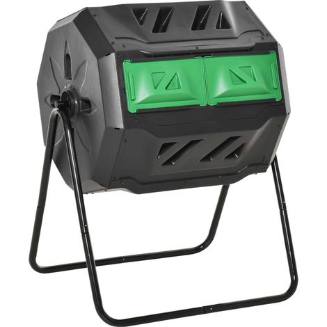 Composteur rotatif 160L système ventilation pieds acier compostage déchets organiques 71x65x96 cm