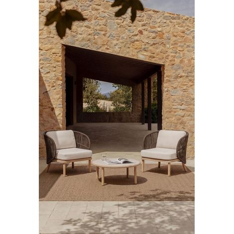 SKLUM Gartenset mit 2 Sesseln aus geflochtenem Capri-Seil und Couchtisch aus Akazienholz Olivia Braun Choco                                  