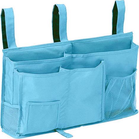 1 sac de rangement pour lit superposé (bleu clair), sac de rangement suspendu, 8 poches, pour lit de dortoir universitaire, lit d'hôpital, barrière de lit, tissu Oxford 600D (1/4)