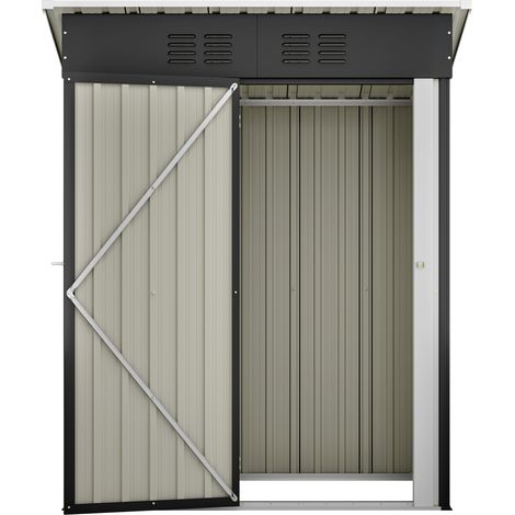 Schwarzes Gerätehaus aus Metall mit Flachdach, 152,2 x 83,6 x 182 cm, mit verschließbarer Tür (1/5)