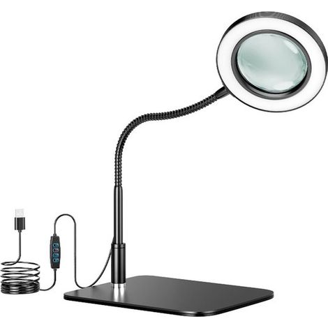 Lampe loupe - Grossissement x10 - Intensité lumineuse réglable - 3 couleurs de lumière (1/5)