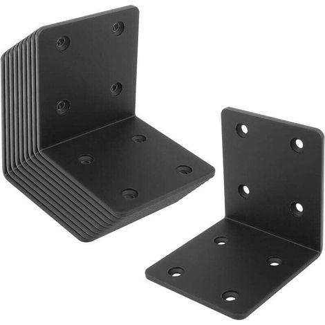 Lot de 10 Equerre de fixation, 70x70x50mm, épaisseur 2mm, cornières équerres métalliques, supports noirs en angle perforé en acie (1/3)