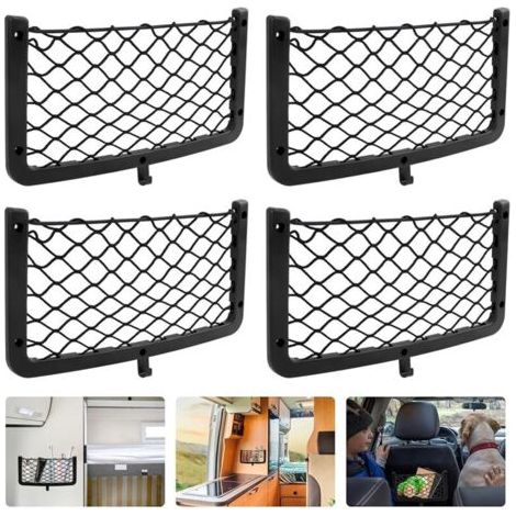 Set of 4 Car Storage Nets, Trunk Storage Nets, Car Trunk Nets, with Screws, Hooks, Car Pocket Organizer Bags for Cars, Campers, Boats, Home (36 x 18cm)