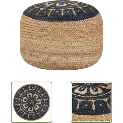 The Living Store Pouf fait à la main Bleu 45 x 30 cm Jute - Pouf Design - Pouf Moderne - Pouf Artisanal - Pouf Jute - Pouf Confort (1/3)