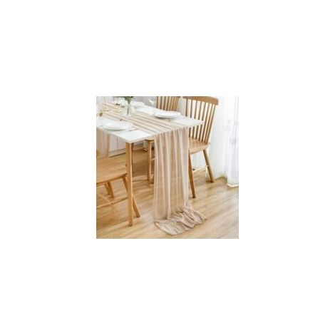 Set aus 2 champagnerfarbenen Chiffon-Tischläufern, 75 x 300 cm, romantische Tischdekoration für Hochzeiten, Geburtstagsfeiern, Junggesellinnenabschiede und Babypartys (1/5)