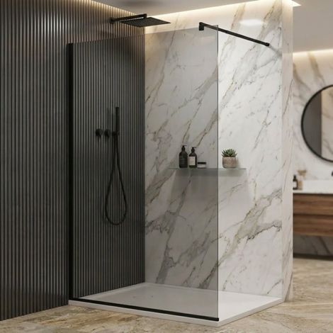 Parete doccia walk-in 120 cm vetro fumè da 8mm reversibile con profili finitura nero opaco