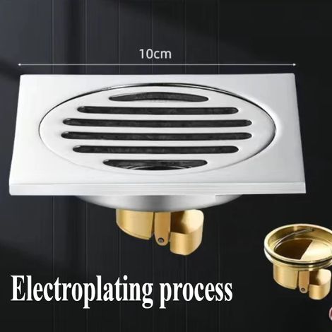 (plating CW)Bathroom shower square floor drain 10cmX10cm silver kitchen stainless steel anti odor floor drain (1/4)