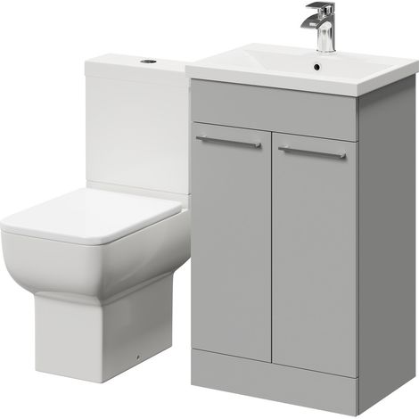 Wholesale Domestic Alessio Gloss Grey Pearl 500mm Vanity Unit and Toilet Suite including Open Back Toilet and Floor Standing Vanity Unit with 2 Doors and Polished Chrome Handles (1/5)