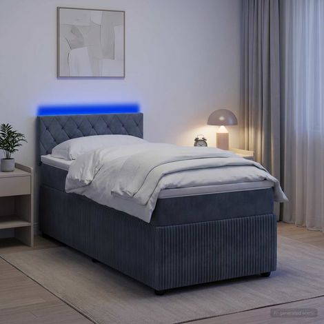 Cama con Base Tapizada, Colchón y Luz LED Gris oscuro (1/5)