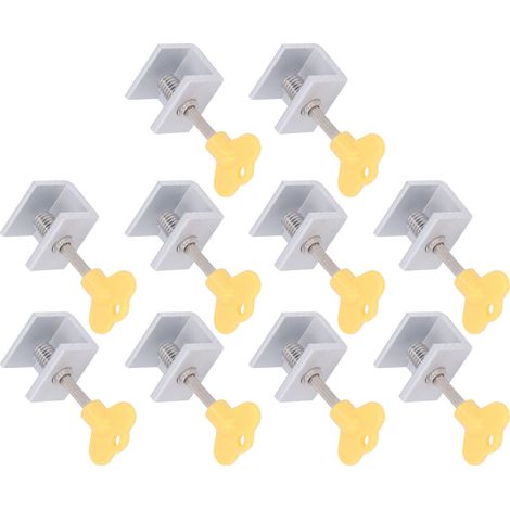 Lot de 10 serrures de fenêtre à trou unique avec clé hexagonale, coulissant vertical et horizontal réglable, kit de verrouillage argenté (1/5)
