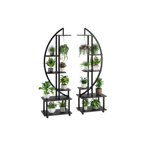 Support pour plantes d'intérieur 62", pouvant accueillir 6 niveaux de plantes, support pour plusieurs pots, support métallique marron, support d'extérieur (noir) (1/5)