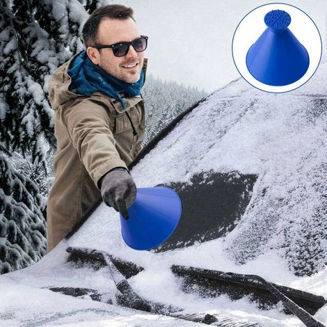 Grattoir à Neige,Grattoir Pare Brise Magical Car Ice Scraper Grattoir à Glace Auto, Neige Rond 2 en 1 d'une Entonnoir Huile Ronde Neige Brosse De Nettoyage (Bleu)1PCS (1/5)