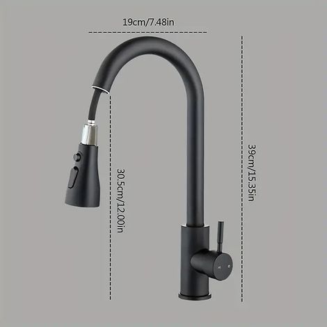 Ensemble robinetterie en acier inoxydable pour évier de cuisine et de balcon : eau chaude et froide, douchette extractible à trois jets (1/5)