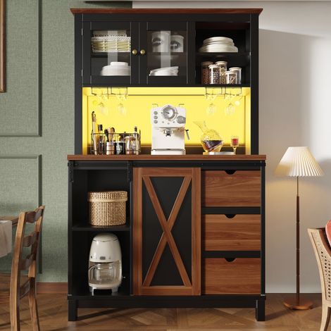 Colonne de cuisine-éclairage LED pilotable par app-tiroir-porte coulissante-3 tiroirs-noir-104x40x180cm (1/5)