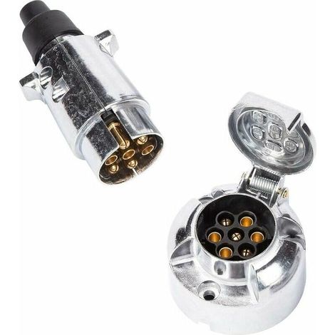 Prise Remorque & Prise 7 Broches Métal, 12V Étanche Prise pour Remorque 7 Broches Mate Prise Attelage 7 Broches, Prise Remorque 7 Broches Convient Aux Camion/RV/Voiture (Alliage d'aluminium (1/5)