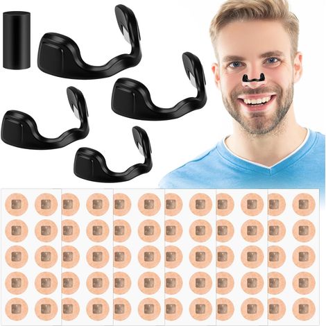 60 Bande Nasale Magnétique - Anti Ronflement Nasale Nose Strips Aimant Nez Respiration Avec 4 Pinces Nasales Tailles Différentes, Résistant à la Transpiration et Doux pour la Peau Ajustement