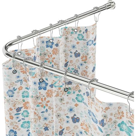 Tringle à rideau de douche réglable en forme de L, 68-96 cm × 68-96 cm, en acier inoxydable, imperméable et antirouille, tringle à rideau à 90 degrés avec 12 anneaux (1/5)