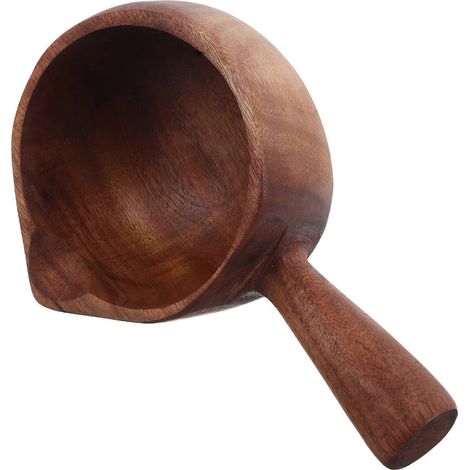 Louche de bain en bois marron avec poignée ergonomique. (1/5)