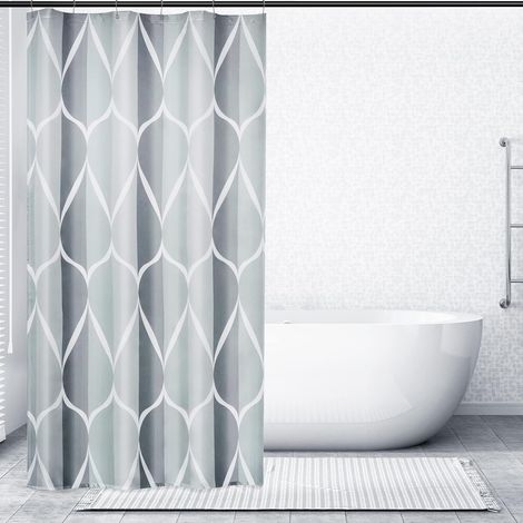 Rideau de douche en tissu gris, motif géométrique, imperméable, polyester, séchage rapide, ourlet lesté, rideau de douche pour salle de bain 36 x 72, durable et lavable avec 8 crochets (1/5)