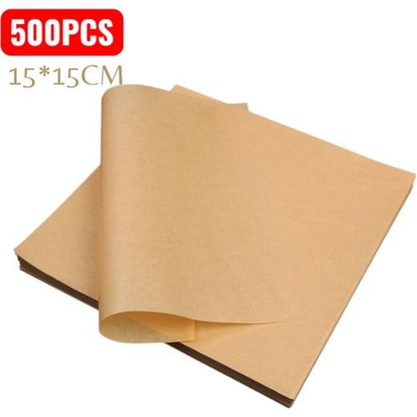 Lot de 500 feuilles de papier sulfurisé non blanchi antiadhésif, 15 x 15 cm, pour cuisson, grill, vapeur, poêle, friteuse à air et préparation alimentaire (1/5)