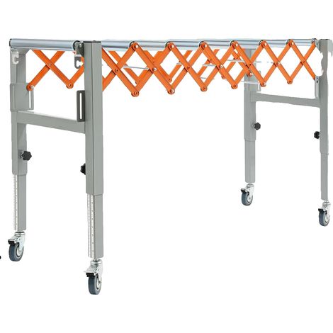 Mesa transportadora de rodillos independiente con longitud ajustable, color plata. (1/2)