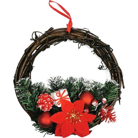 Couronne de Noël en bois avec Noeud 30cm ROUGE - SILUMEN (1/3)