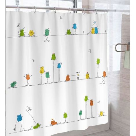 1 Stück lustiger Dusch- und Badewannenvorhang mit Froschmotiv aus wasserdichtem Polyester, (1/2)