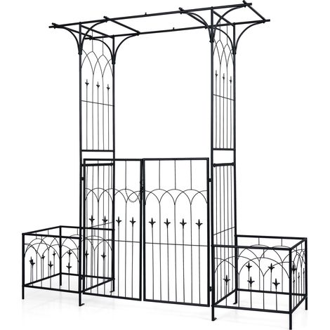 Arche de jardin métallique robuste avec portillon et bacs de plantation, treillis latéraux, structure renforcée anti-rouille pour déco extérieur, allées et réceptions (1/5)