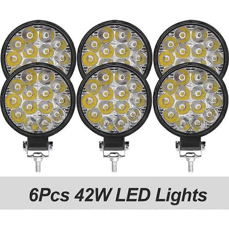 Projecteurs de travail LED 42W/48W (6/4/2 pièces) pour phares de voiture, 14 LED, pour camions et véhicules tout-terrain, 12/24V, feux de route nocturnes pour SUV et feux antibrouillard (6 pièces - 42 (1/5)