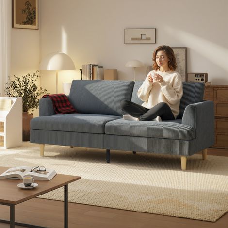 Sofá de 3 Plazas Tapizado en Pana Acolchado Grueso de Muelles Asiento Ancho 2 Almohadas 188x80x86 cm Gris Oscuro (1/5)