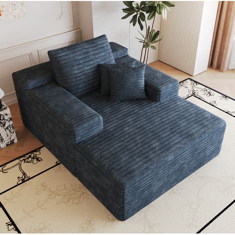 Chaise longue de tejido de canalé azul, 175 x 159 x 83 cm, sin montaje HAVRYA (1/5)
