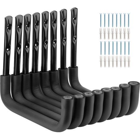 Lot de 8 crochets pour échelle, rangement de garage, crochet utilitaire, fixation murale robuste, organisateur de rangement pour chaise pliante, vélo, ski, outil (1/5)